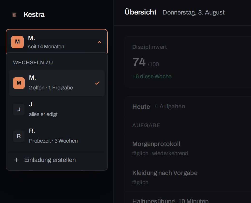 Der geöffnete Umschalter zeigt drei Subs mit ihrem jeweiligen Stand.